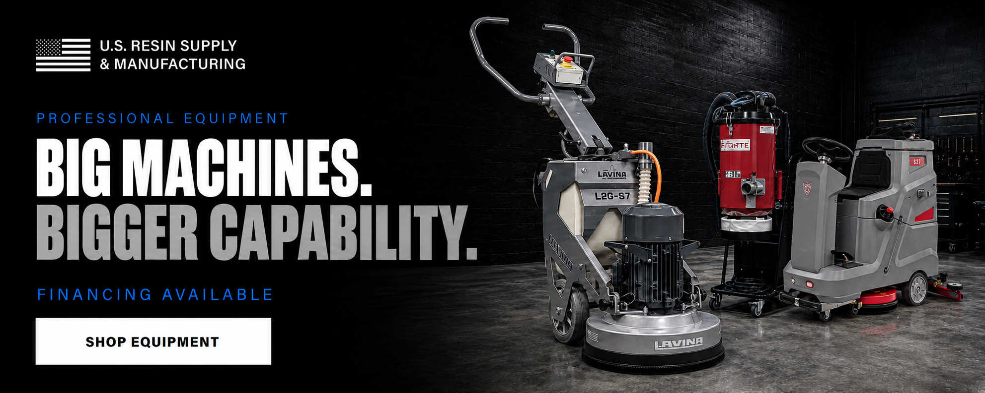 Professional concrete floor preparation and cleaning machines available from U.S. Resin Supply