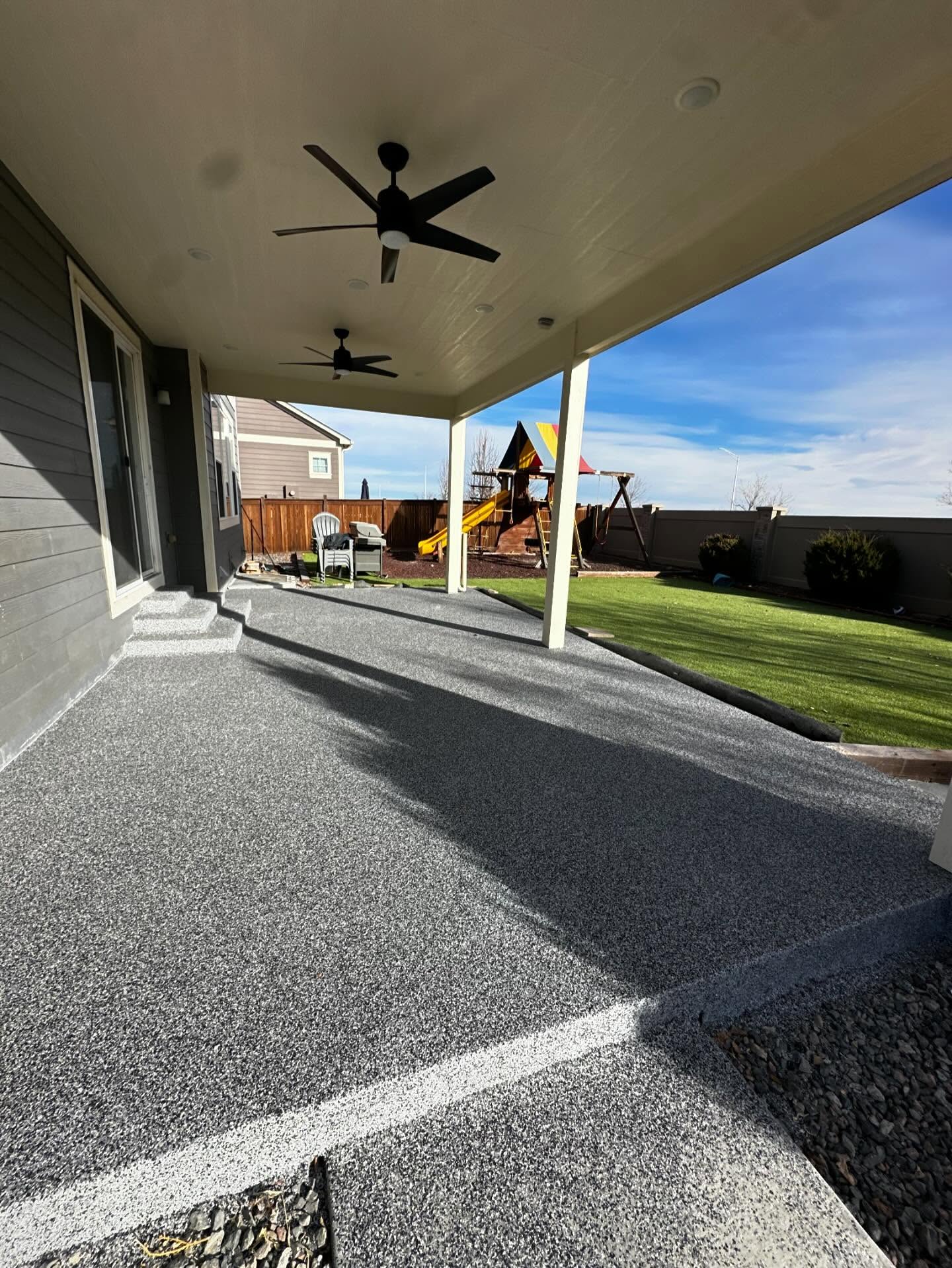 Polyaspartic patio in Thornton, CO by SBV Concrete Coatings