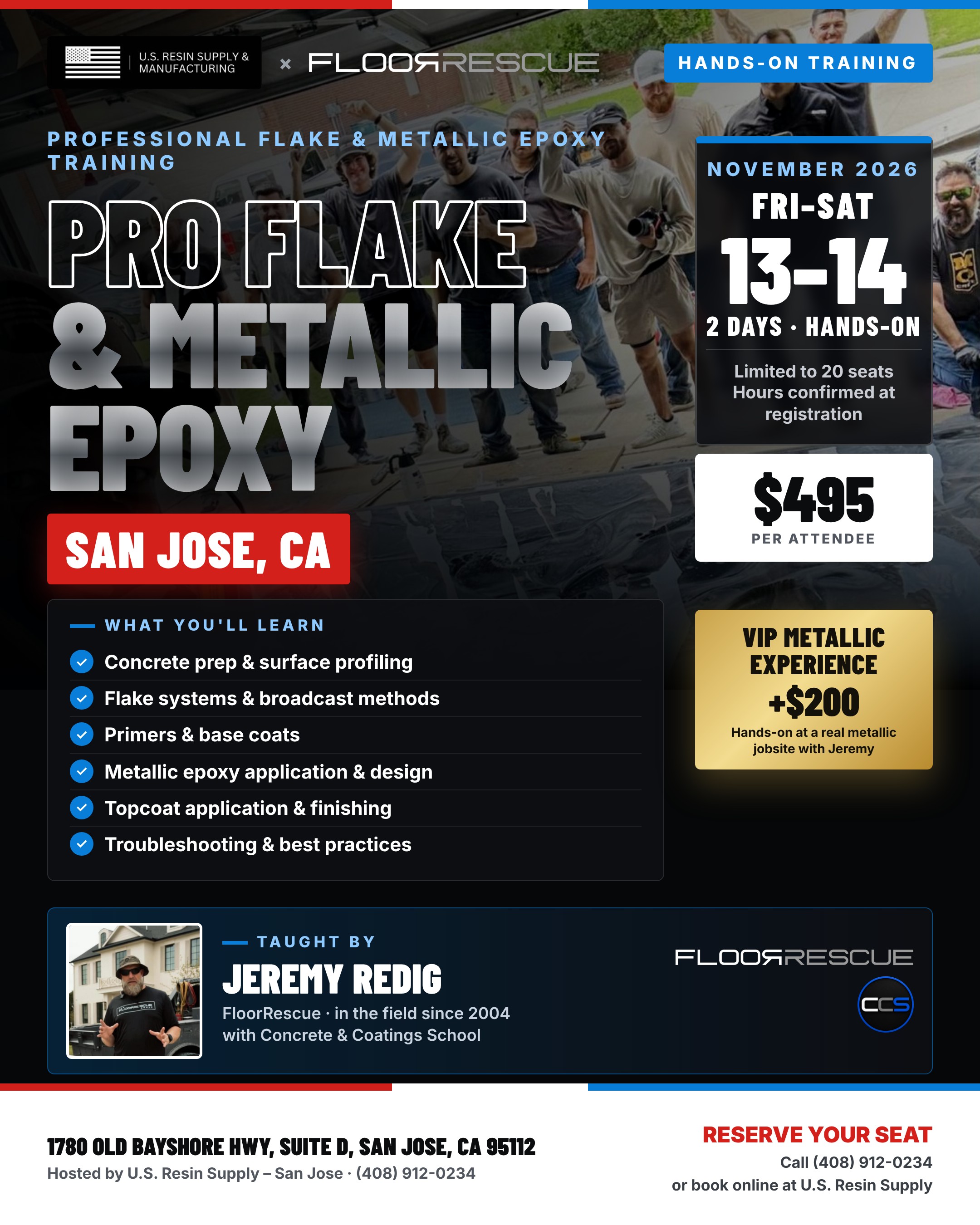 Pro Flake & Metallic training flyer — San Jose, Nov 13–14