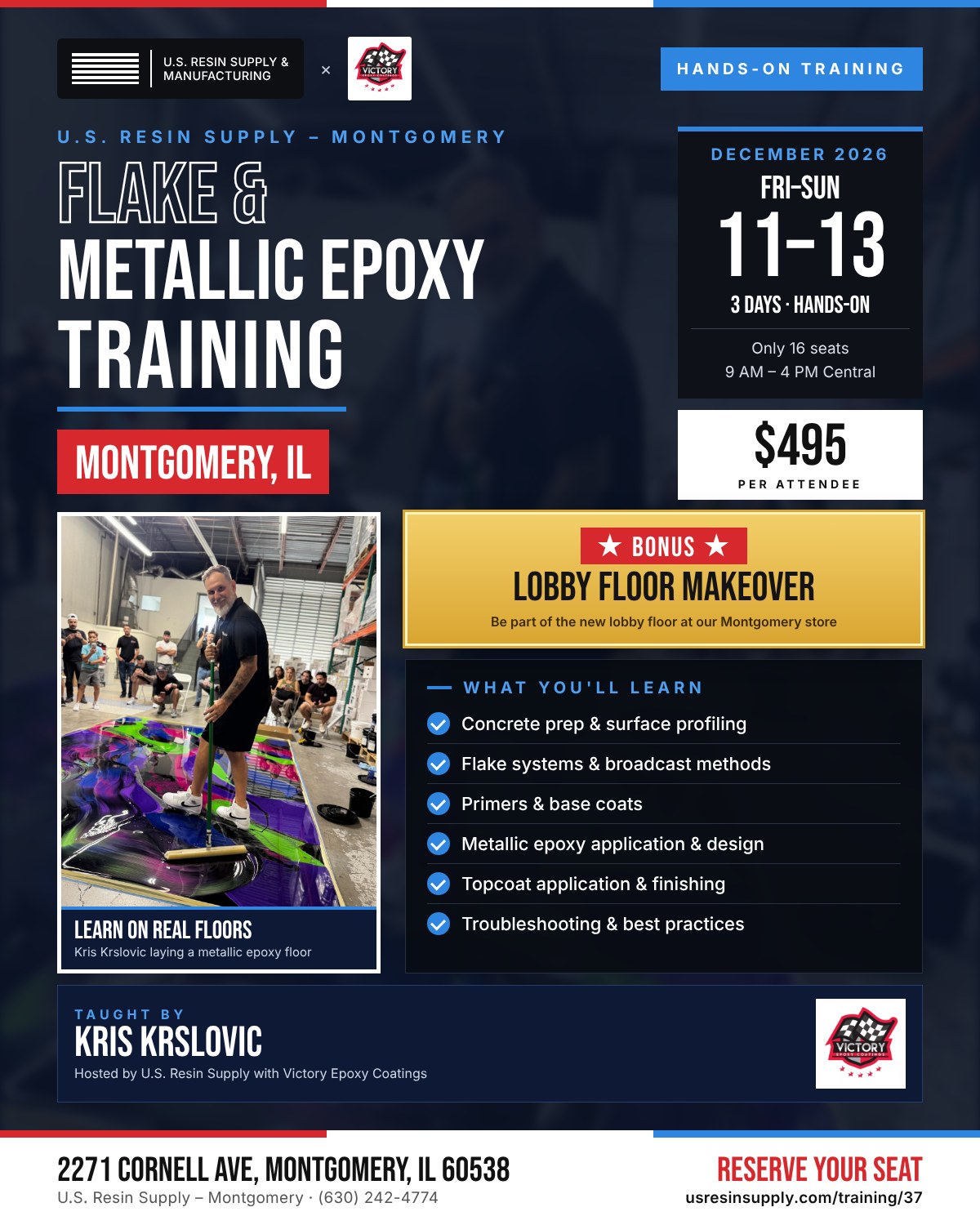Montgomery Flake & Metallic Epoxy Training flyer, Dec 11-13